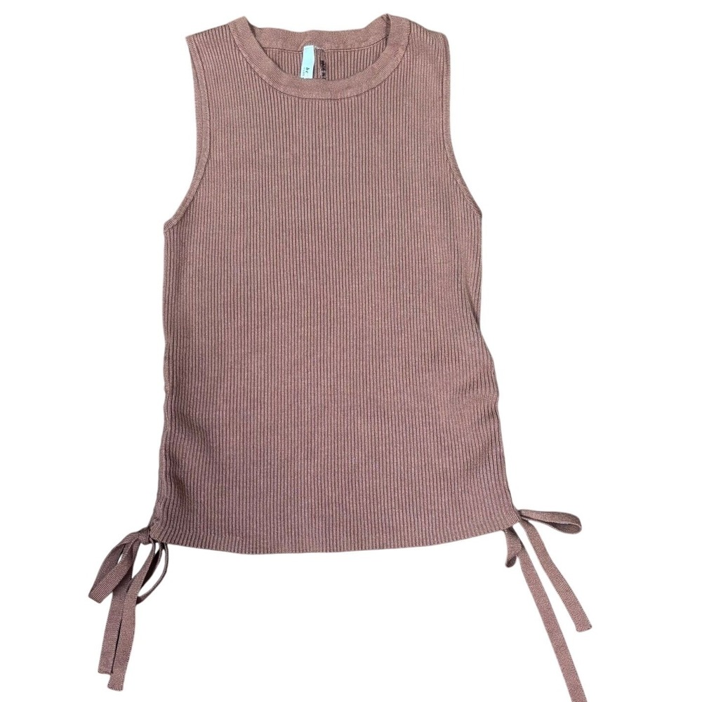 Be Cool Coquette Balletcore‎ Ribbed Side Tie Women Brown Knit Tank Top M/L